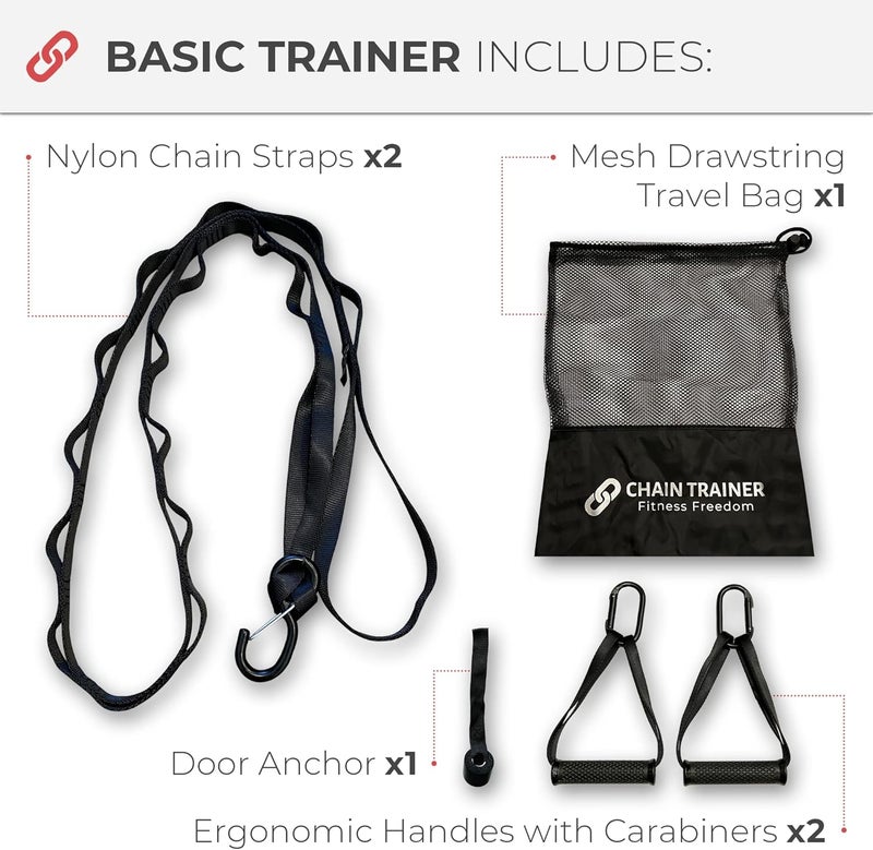 CHAIN TRAINER - Portable Home Gym Multi-functional Basic Fitness Freedom Workout Equipment Comes in Basic, Intermediate, Advanced or Deluxe Sizes and Comes in Black or Silver - Image 3